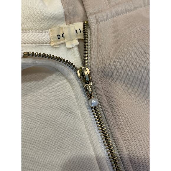 Donni SMALL Fleece Lined Cream Colorblock Zip Front Hoodie Sweatshirt - Picture 6 of 10